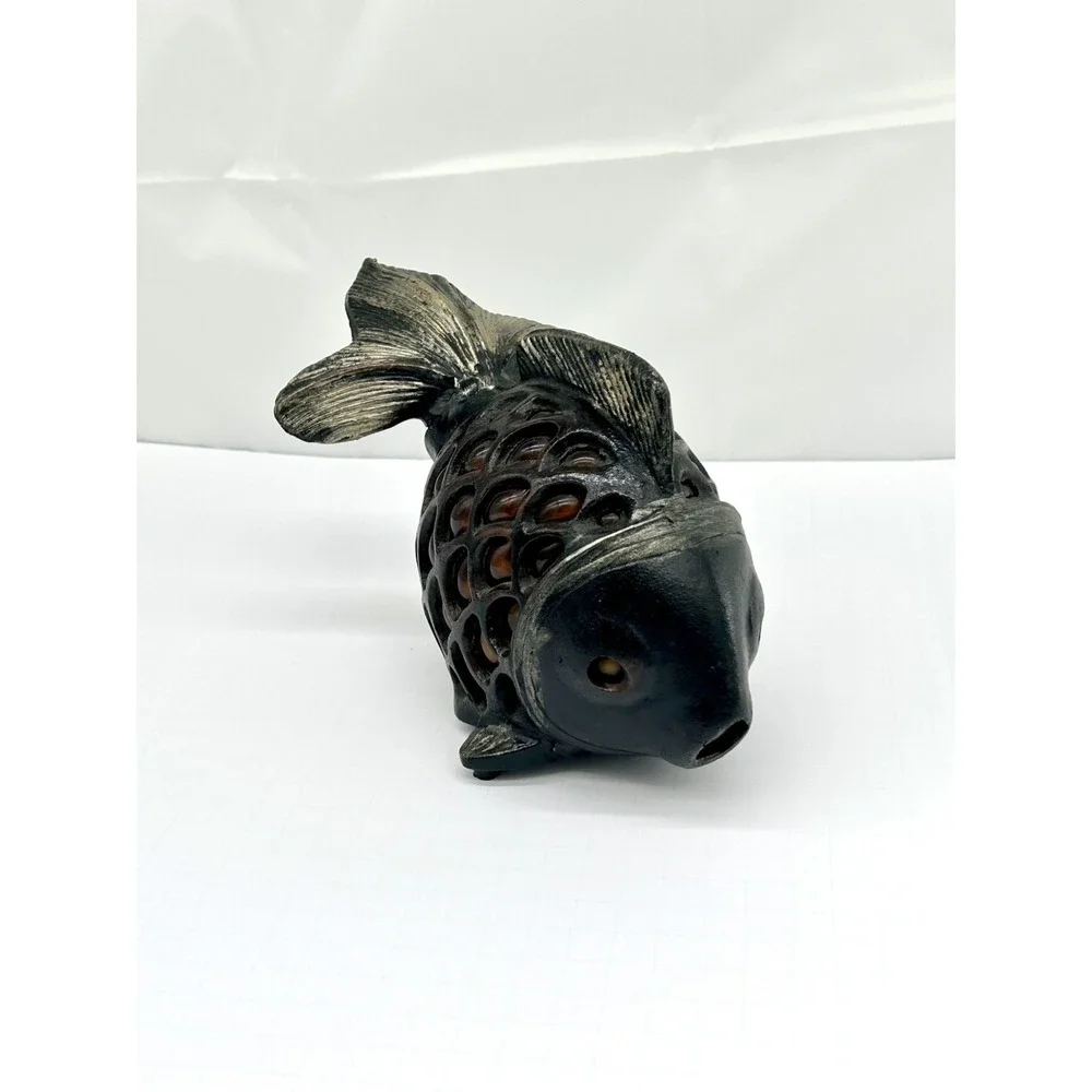 Vintage Heavy Cast Iron Koi Fish Goldfish Japanese Garden Candle Lantern